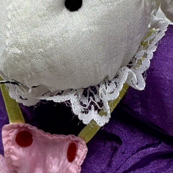 Wang's International Nylon Bunny Rabbit Plush Pink Overalls Purple Shirt 5 Inch - Picture 9 of 14